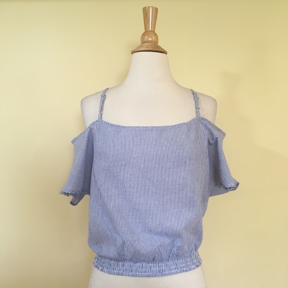 Twisted Knot Front Striped Off Shoulder Cropped Top - Picture 6 of 8